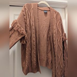 Arula brown fringe cable knit boho cardigan sweater sz B/18